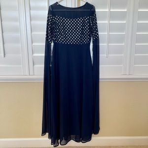 Navy blue light weight georgette fabric gold butta long sleeve top